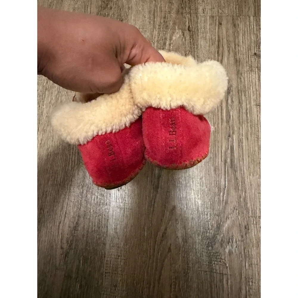 LL Bean Toddler Wicked Good‎ Slipper Boots Red Suede Shearling Fur Size 9-10